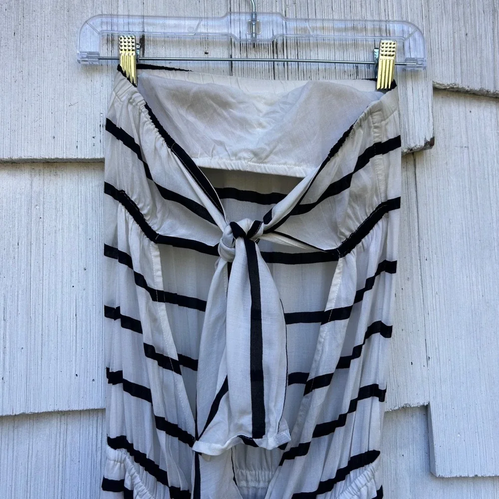 VIX PAULA HERMANNY Odette Band Long‎ Dress Black White Stripe Strapless Maxi S